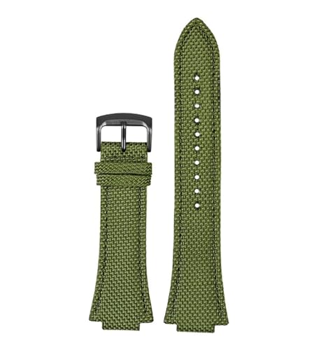 NBCNZCTSAS 26 * 14mm Konvexen Dünne Atmungsaktive Männer Handschlaufe Fit for CASIO Fit For G-Shock GST-B400 Nylon Rindsleder Uhr Band Armband zubehör(Green black pin) von NBCNZCTSAS