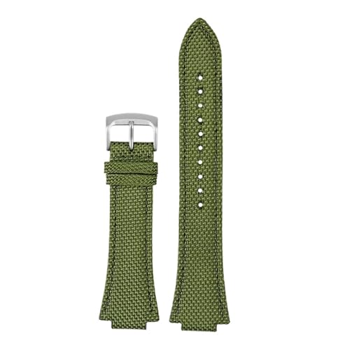 NBCNZCTSAS 26 * 14mm Konvexen Dünne Atmungsaktive Männer Handschlaufe Fit for CASIO Fit For G-Shock GST-B400 Nylon Rindsleder Uhr Band Armband zubehör(Green steel pin) von NBCNZCTSAS