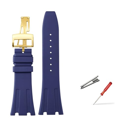 NBCNZCTSAS 26 mm Fluorkautschuk, passend for Audemars und Piguet Royal Oak 15400 15703 Serie, Faltschließe, Ersatzarmband for Herren, passend for AP(Blue gold) von NBCNZCTSAS