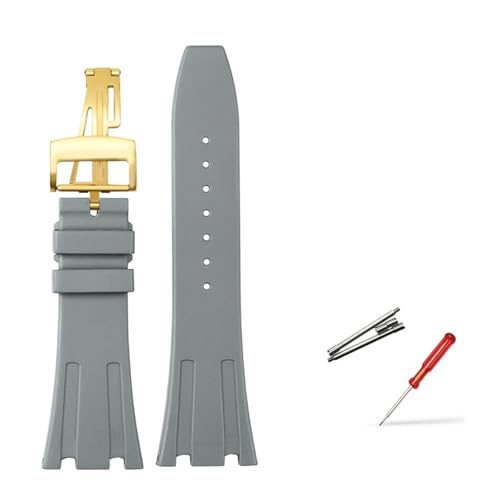 NBCNZCTSAS 26 mm Fluorkautschuk, passend for Audemars und Piguet Royal Oak 15400 15703 Serie, Faltschließe, Ersatzarmband for Herren, passend for AP(Grey gold) von NBCNZCTSAS
