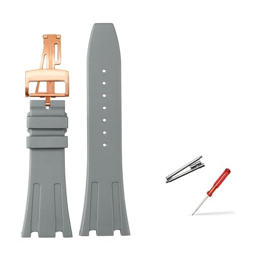 NBCNZCTSAS 26 mm Fluorkautschuk, passend for Audemars und Piguet Royal Oak 15400 15703 Serie, Faltschließe, Ersatzarmband for Herren, passend for AP(Grey rose) von NBCNZCTSAS