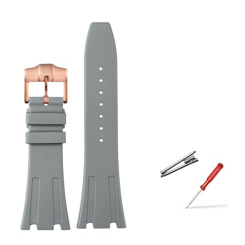 NBCNZCTSAS 26 mm Fluorkautschuk, passend for Audemars und Piguet Royal Oak 15400 15703 Serie, Faltschließe, Ersatzarmband for Herren, passend for AP(Grey rose pin) von NBCNZCTSAS