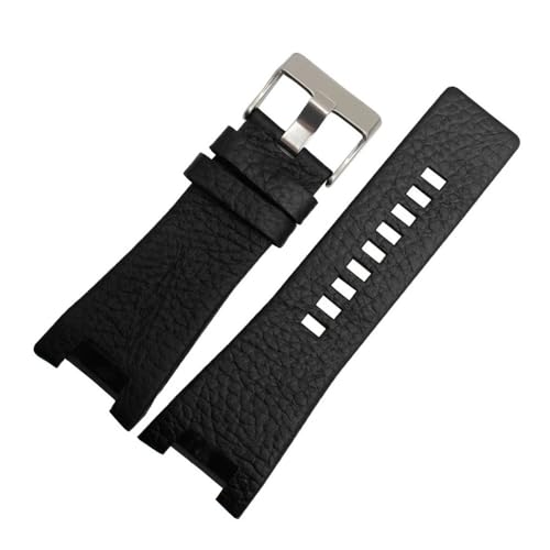 NBCNZCTSAS 32mm Leder Schwarz Armband Fit for Diesel Uhr Armband Armbanduhren Band Fit for DZ1216 DZ1273 DZ4246 DZ4247 DZ287watch Band(Black-silver) von NBCNZCTSAS