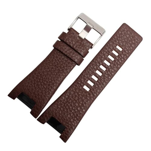 NBCNZCTSAS 32mm Leder Schwarz Armband Fit for Diesel Uhr Armband Armbanduhren Band Fit for DZ1216 DZ1273 DZ4246 DZ4247 DZ287watch Band(Brown-silver) von NBCNZCTSAS
