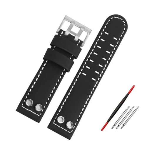 NBCNZCTSAS Armband Fit for Hamilton Fit for Air Navy Field H78616553 H78555553 Wasserdichtes Vintage-Lederuhrenarmband 20 mm 24 mm Armband mit Nieten(Black a-silver,24mm) von NBCNZCTSAS