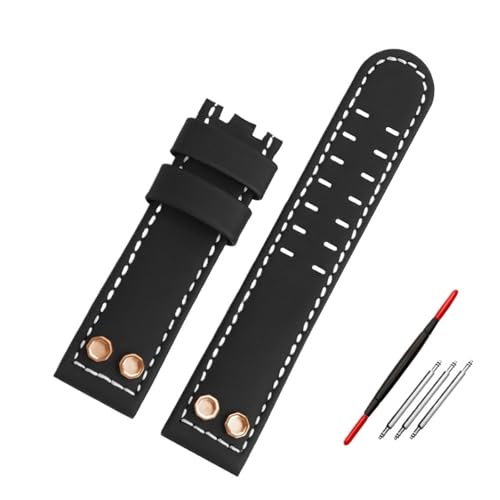 NBCNZCTSAS Armband Fit for Hamilton Fit for Air Navy Field H78616553 H78555553 Wasserdichtes Vintage-Lederuhrenarmband 20 mm 24 mm Armband mit Nieten(Black c-no clasp,24mm) von NBCNZCTSAS