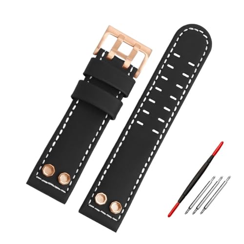 NBCNZCTSAS Armband Fit for Hamilton Fit for Air Navy Field H78616553 H78555553 Wasserdichtes Vintage-Lederuhrenarmband 20 mm 24 mm Armband mit Nieten(Black c-rose gold,20mm) von NBCNZCTSAS