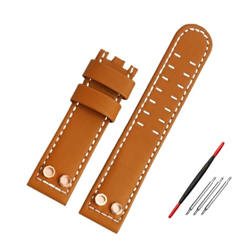 NBCNZCTSAS Armband Fit for Hamilton Fit for Air Navy Field H78616553 H78555553 Wasserdichtes Vintage-Lederuhrenarmband 20 mm 24 mm Armband mit Nieten(Brown c-no clasp,24mm) von NBCNZCTSAS
