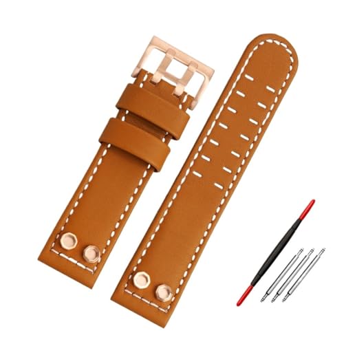 NBCNZCTSAS Armband Fit for Hamilton Fit for Air Navy Field H78616553 H78555553 Wasserdichtes Vintage-Lederuhrenarmband 20 mm 24 mm Armband mit Nieten(Brown c-rose gold,20mm) von NBCNZCTSAS