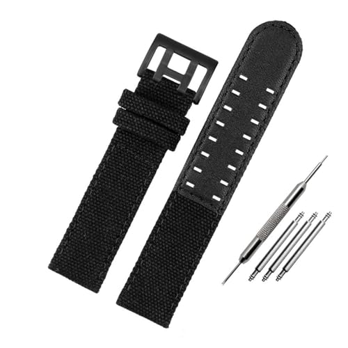 NBCNZCTSAS Armband Fit for Hamilton Khaki Fit for Feld H760250 H77616533 H70605963 H68201993 Uhr Armband Leder Nylon Männer Armband 20 22mm(Black-black clasp,20mm) von NBCNZCTSAS