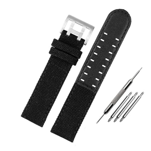 NBCNZCTSAS Armband Fit for Hamilton Khaki Fit for Feld H760250 H77616533 H70605963 H68201993 Uhr Armband Leder Nylon Männer Armband 20 22mm(Black-silver clasp,20mm) von NBCNZCTSAS