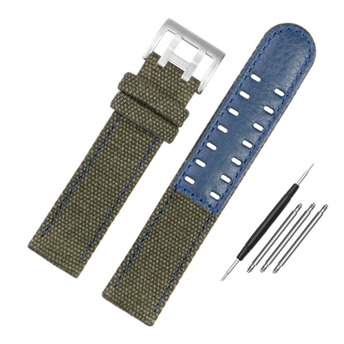 NBCNZCTSAS Armband Fit for Hamilton Khaki Fit for Feld H760250 H77616533 H70605963 H68201993 Uhr Armband Leder Nylon Männer Armband 20 22mm(Green-silver clasp,20mm) von NBCNZCTSAS