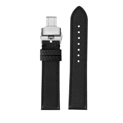 NBCNZCTSAS Armband passend for Breitling, passend for Avenger Deep Dive, passend for Seawolf, passend for Super Ocean Series, gelbes Uhrenarmband aus Nylon und Leder, 22 mm, 24 mm(Black silver Folding von NBCNZCTSAS