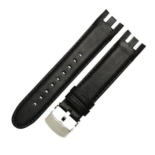 NBCNZCTSAS Braunes Armband. Spezielles gebogenes Leder-Uhrenarmband, passend for SWATCH YRS403/412/402G. Wasserdichtes, geripptes Bambus-Rindsleder-Armband, 21 mm(B-black-silver) von NBCNZCTSAS