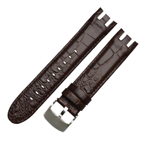 NBCNZCTSAS Braunes Armband. Spezielles gebogenes Leder-Uhrenarmband, passend for SWATCH YRS403/412/402G. Wasserdichtes, geripptes Bambus-Rindsleder-Armband, 21 mm(C-brown-silver) von NBCNZCTSAS