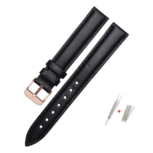 NBCNZCTSAS Fit for FOSSIL Leder Uhr Band for ES3737/3795/3843/4385/4386/4338 Strap 14mm 16mm 18mm Frauen Mode Zubehör(Black rose gold,16mm) von NBCNZCTSAS