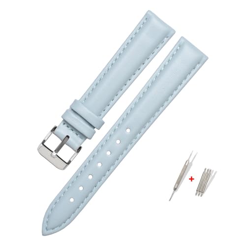 NBCNZCTSAS Fit for FOSSIL Leder Uhr Band for ES3737/3795/3843/4385/4386/4338 Strap 14mm 16mm 18mm Frauen Mode Zubehör(Sky blue-silver,16mm) von NBCNZCTSAS