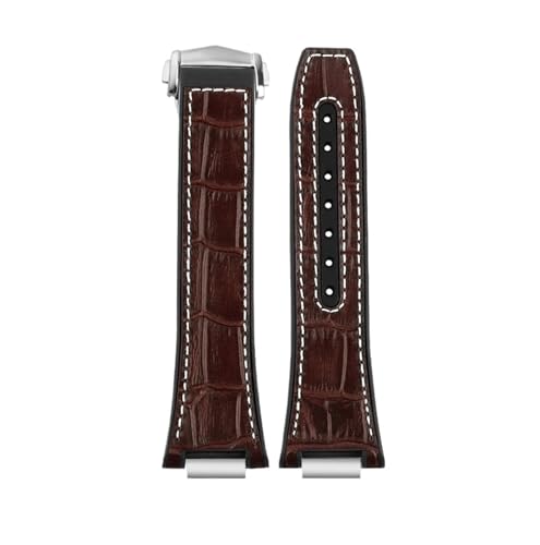 NBCNZCTSAS Fit for IWC Fit for Ingenieur Leder Uhr Band IW328901 903 IW328902 Gummi Rindsleder herren Armband Armband 25 * 14 MM(Brown white-silver) von NBCNZCTSAS
