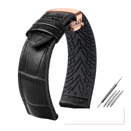 NBCNZCTSAS Fit for Rolex Fit for Ctizen Fit for Tissot Leder Armband Gummi Silikon Uhr Band Männer 19mm 20mm 21mm 22mm 23mm Verschluss Armband(Black Gray,24mm) von NBCNZCTSAS