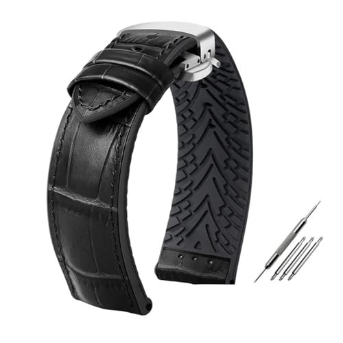 NBCNZCTSAS Fit for Rolex Fit for Ctizen Fit for Tissot Leder Armband Gummi Silikon Uhr Band Männer 19mm 20mm 21mm 22mm 23mm Verschluss Armband(Red Black,20mm) von NBCNZCTSAS