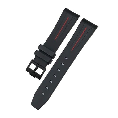 NBCNZCTSAS Fluorkautschuk-Uhrenarmband, 19 mm, 20 mm, passend for Rolex Submariner, passend for Daytona Master, passend for GMT-Uhrenarmband, gebogenes Ende(Black Red Black,20mm) von NBCNZCTSAS
