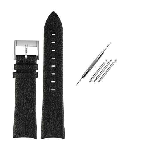 NBCNZCTSAS Gebogene Schnittstelle Leder-Uhrenarmband passend for Hamilton H38735751 H38755751 Leder-Uhrenarmband 20 mm 22 mm weiches Armband for Herren(Black-silver) von NBCNZCTSAS