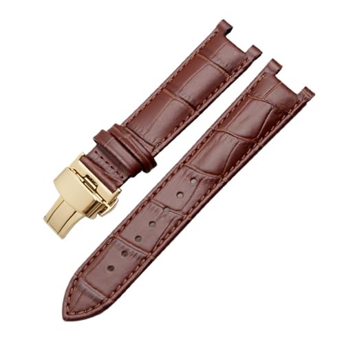 NBCNZCTSAS Gekerbtes Armband for GC, Passform for Guess, Passa, wasserdichtes Lederarmband, 20 mm, 22 x 13 mm, Herren(Brown-c-gold,22.13mm) von NBCNZCTSAS