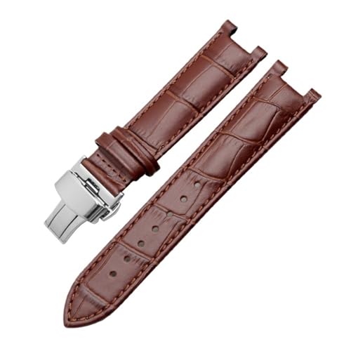 NBCNZCTSAS Gekerbtes Armband for GC, Passform for Guess, Passa, wasserdichtes Lederarmband, 20 mm, 22 x 13 mm, Herren(Brown-c-silver,22.13mm) von NBCNZCTSAS