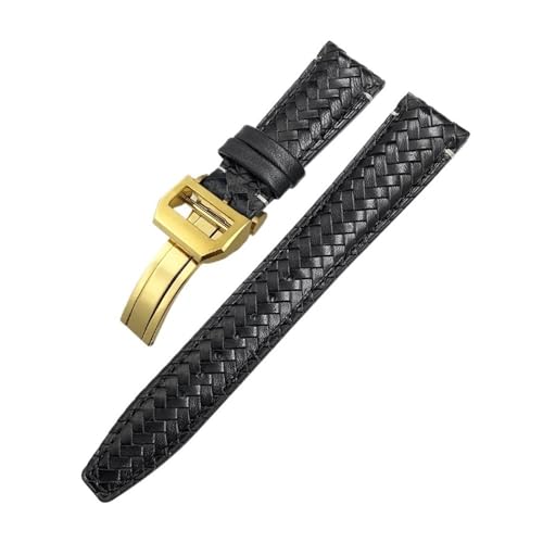 NBCNZCTSAS Gewebtes Uhrenarmband mit gebogenem Ende, 20 mm, 21 mm, 22 mm, passend for IWC Portugieser Pilot's, passend for Hamilton, passend for Longinesb, Lederarmband(Black Gold Buckle,21mm) von NBCNZCTSAS