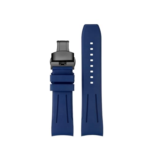 NBCNZCTSAS Hochwertiges Uhrenarmband aus Fluorkautschuk mit gebogenem Ende, passend for Longines, passend for Seiko-Uhren, 20 mm 22 mm Design, FKM-Uhrenarmband aus Kautschuk(Blue black buckle,22mm) von NBCNZCTSAS