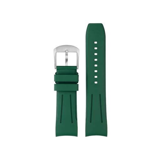 NBCNZCTSAS Hochwertiges Uhrenarmband aus Fluorkautschuk mit gebogenem Ende, passend for Longines, passend for Seiko-Uhren, 20 mm 22 mm Design, FKM-Uhrenarmband aus Kautschuk(Green silver pin,22mm) von NBCNZCTSAS