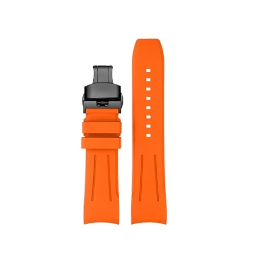 NBCNZCTSAS Hochwertiges Uhrenarmband aus Fluorkautschuk mit gebogenem Ende, passend for Longines, passend for Seiko-Uhren, 20 mm 22 mm Design, FKM-Uhrenarmband aus Kautschuk(Orange black buckle,22mm) von NBCNZCTSAS