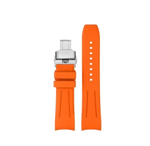 NBCNZCTSAS Hochwertiges Uhrenarmband aus Fluorkautschuk mit gebogenem Ende, passend for Longines, passend for Seiko-Uhren, 20 mm 22 mm Design, FKM-Uhrenarmband aus Kautschuk(Orange silver buckle,20mm) von NBCNZCTSAS