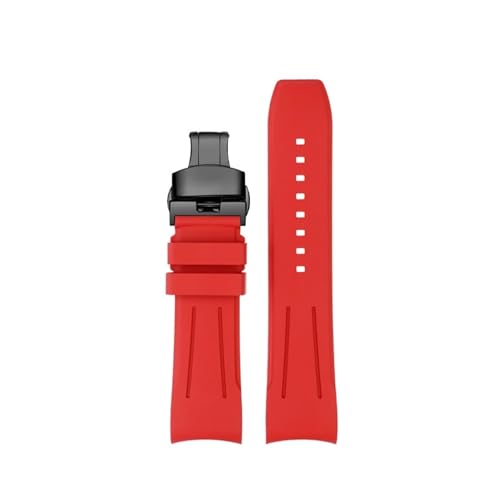 NBCNZCTSAS Hochwertiges Uhrenarmband aus Fluorkautschuk mit gebogenem Ende, passend for Longines, passend for Seiko-Uhren, 20 mm 22 mm Design, FKM-Uhrenarmband aus Kautschuk(Red black buckle,22mm) von NBCNZCTSAS