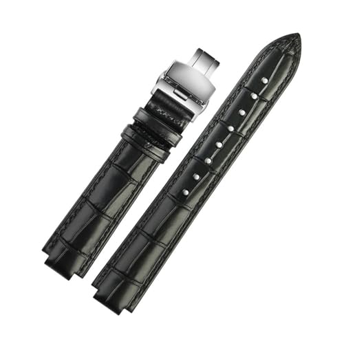 NBCNZCTSAS Leder Armband Fit for Ballon Bleu Handgelenk Band Männer Weibliche Konvexen Lederband 14 * 8mm 18 * 11mm 20 * 12mm Mode Armband(Black silver B,14-8mm) von NBCNZCTSAS