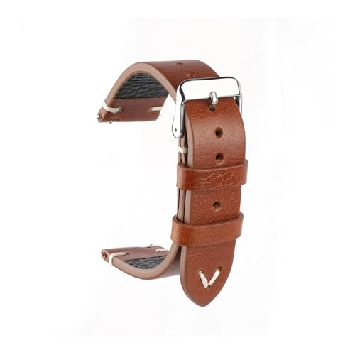 NBCNZCTSAS Leder Braun Handgemacht Uhrenarmband 18mm 19mm 20mm 22mm Uhrenarmband Crack Muster Armband Gürtel Schnellverschluss Bar(Bown,22mm) von NBCNZCTSAS