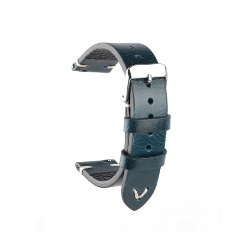 NBCNZCTSAS Leder Braun Handgemacht Uhrenarmband 18mm 19mm 20mm 22mm Uhrenarmband Crack Muster Armband Gürtel Schnellverschluss Bar(Dark blue,20mm) von NBCNZCTSAS