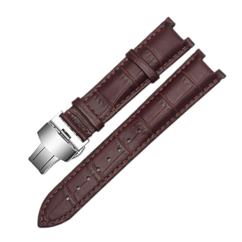 NBCNZCTSAS Lederarmband, passend for GC-Armband, 22 x 13 mm, 20 x 11 mm, gekerbtes Armband mit Edelstahlschnalle(Brown silver,22-13mm) von NBCNZCTSAS