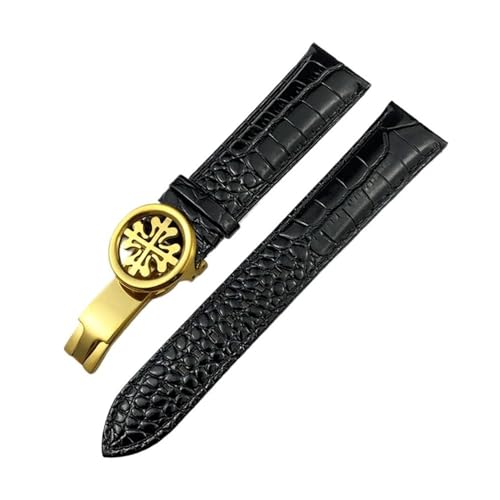 NBCNZCTSAS Lederarmband 19 mm 20 mm 21 mm 22 mm passend for Patek Philippe 5146 5396 Schwarzbraunes Uhrenarmband(Black-Gold,21MM_HIGH QUALITY) von NBCNZCTSAS