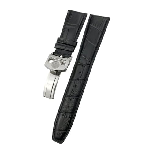 NBCNZCTSAS Lederarmband 20 mm 21 mm 22 mm, passend for IWC PORTUGIESER, passend for PORTOFINO, klassische Textur, schwarz-blaues Rindsleder-Uhrenarmband(BLACK WHITE,22mm) von NBCNZCTSAS