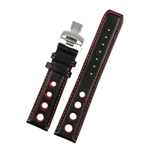 NBCNZCTSAS Lederarmband passend for Tissot 1853 Sports Racing Series PRS516 T91 T044, weiches Armband, 20 mm, Armband mit Faltschließe(Black red Silver,20mm) von NBCNZCTSAS