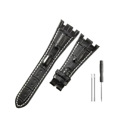 NBCNZCTSAS Lederuhrenarmbänder passend for Audemars und passend for Piguet Royal Oak 15710 26471 26474 28 mm mit Faltschließe(Blackwhite-no buckle) von NBCNZCTSAS