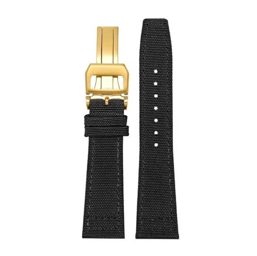 NBCNZCTSAS Nylon Canvas Armband Fit for IWC Fit for PILOT Fit for Portugal Stoff Uhrenarmband 20mm 21mm 22mm Armband Schwarz Armygreen Blau Handgelenkgürtel(Black gold fold,20mm) von NBCNZCTSAS