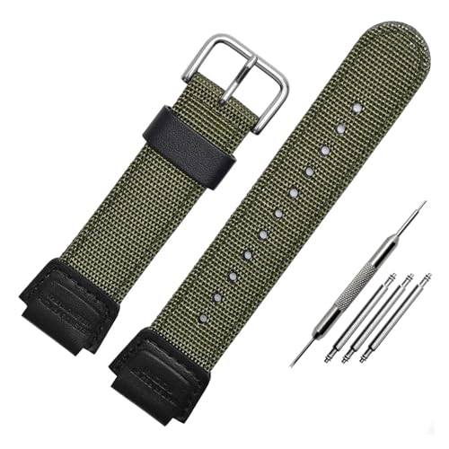 NBCNZCTSAS Passend for AE-1200WH-1B/SGW-300H/400/SGW-500 Nylon Mesh Uhrenarmbänder Klettern Nylon Uhr Canvas Uhrengürtel Damen Herren Sportuhren Gürtel(Army green Silver,18mm) von NBCNZCTSAS