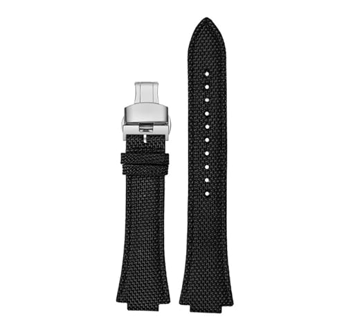 NBCNZCTSAS Passend for Casio, passend for Tissot, passend for Teel Ocean Heart Edifice SeriesEFB-680 ECB-10D, erhöhtes schwarzes Nylon-Canvas-Armband mit Dornschließe(B-black-silver) von NBCNZCTSAS