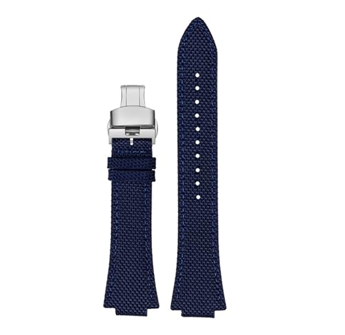 NBCNZCTSAS Passend for Casio, passend for Tissot, passend for Teel Ocean Heart Edifice SeriesEFB-680 ECB-10D, erhöhtes schwarzes Nylon-Canvas-Armband mit Dornschließe(B-blue-silver) von NBCNZCTSAS