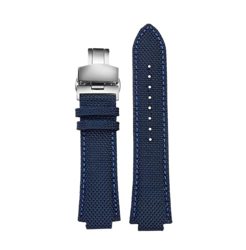 NBCNZCTSAS Passend for Casio Edifice Uhrenarmband EFB-680 ECB-10PB/DP/YD/HR GST-B400 26 x 14 mm 26 x 12 mm konvexes Herren-Armband aus Nylon und Leder(Blue Folding,26.14mm) von NBCNZCTSAS