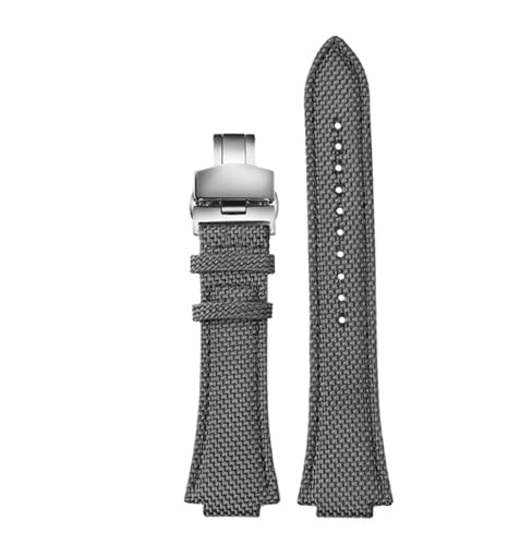 NBCNZCTSAS Passend for Casio Edifice Uhrenarmband EFB-680 ECB-10PB/DP/YD/HR GST-B400 26 x 14 mm 26 x 12 mm konvexes Herren-Armband aus Nylon und Leder(Grey silver Folding,26.12mm) von NBCNZCTSAS