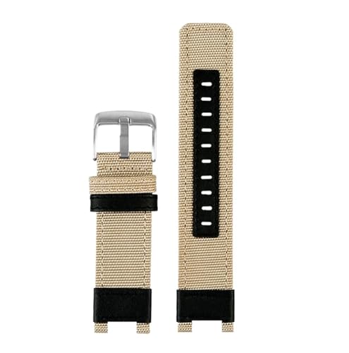 NBCNZCTSAS Passend for Casio Fit For G-SHOCK GST-W120L S130L S310 GST-B100 Canvas-Nylon-Uhrenarmband Atmungsaktives Armband mit Kerbe Herrenzubehör 24 mm Werkzeuge(Khaki silver) von NBCNZCTSAS