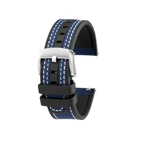 NBCNZCTSAS Passend for Mido M038 Breitling Serie Canvas Gummi Unterseite Uhrenarmband 22mm Herren weiches wasserdichtes Armband Dornschließe Stil(Blue-white line-S) von NBCNZCTSAS